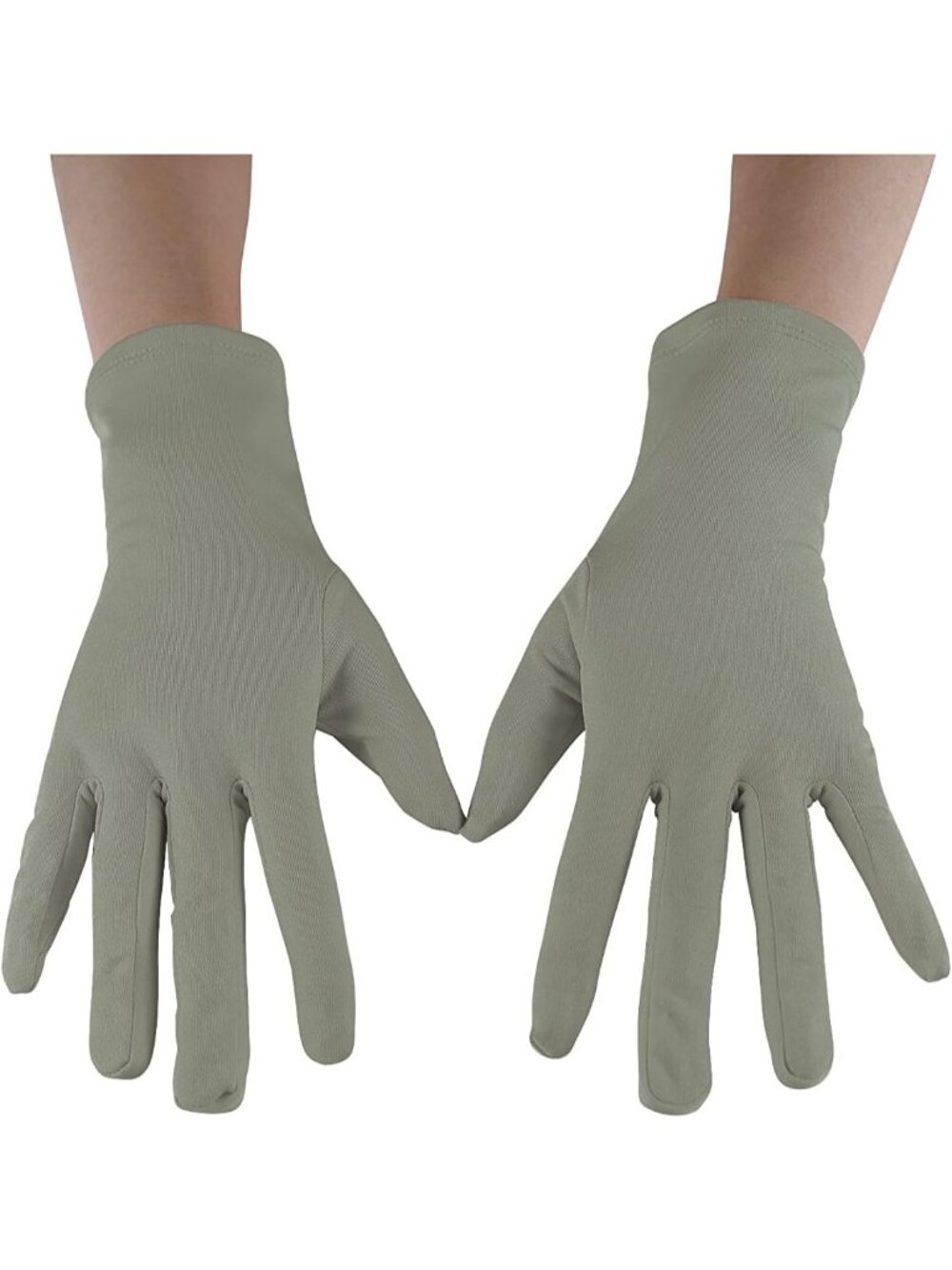 Women's Gray Full Finger Pull On Wrist Length Cuff Cotton Hand Liner Gloves